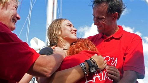 Greeted by family on completion of her circumnavigation ©  SW
